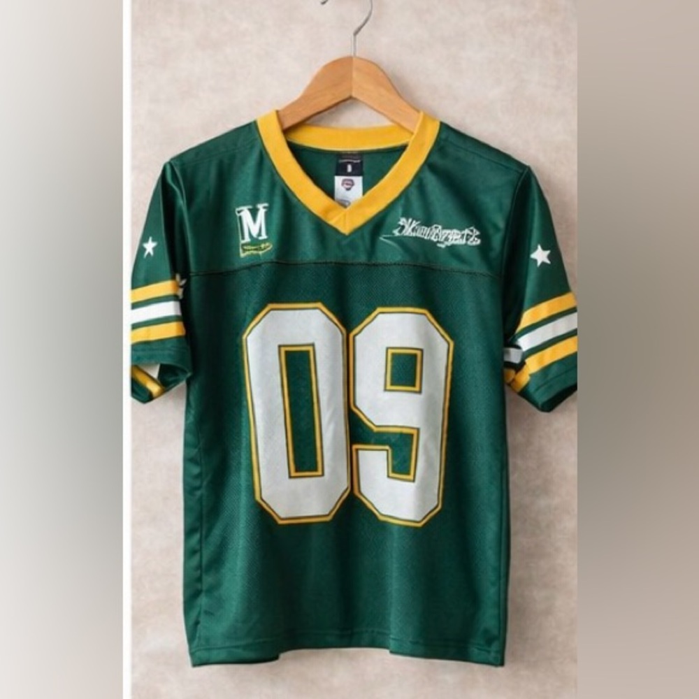 Green Mesh Football Jersey #09 Gold Trim Athletic Sports Shirt Men’s Size L